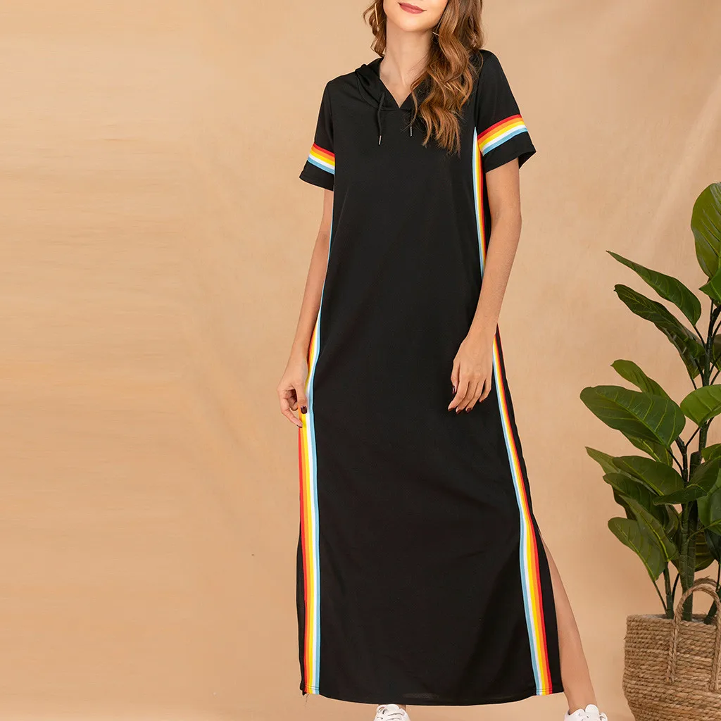 Макси футболка Полосатое платье для женщин 2019 летнее пляжное повседневное