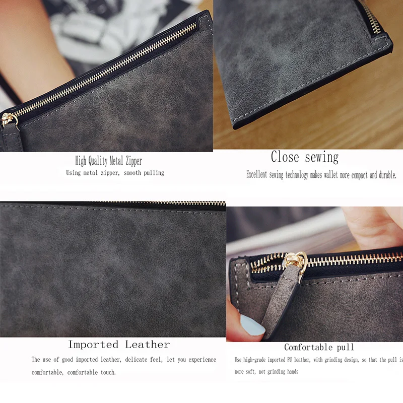 Женский кошелек женский Длинные сумки для денег простой стиль на молнии кожаный