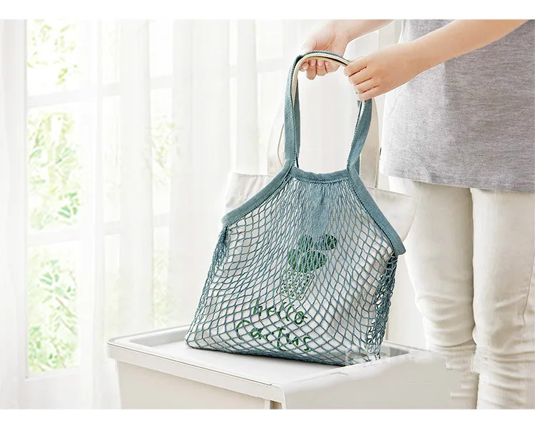 

Cotton Mesh Net String Shopping Bag Reusable Foldable Fruit Storage Handbag Totes Women Shopping Mesh Net Grocery Tote Bag 2020