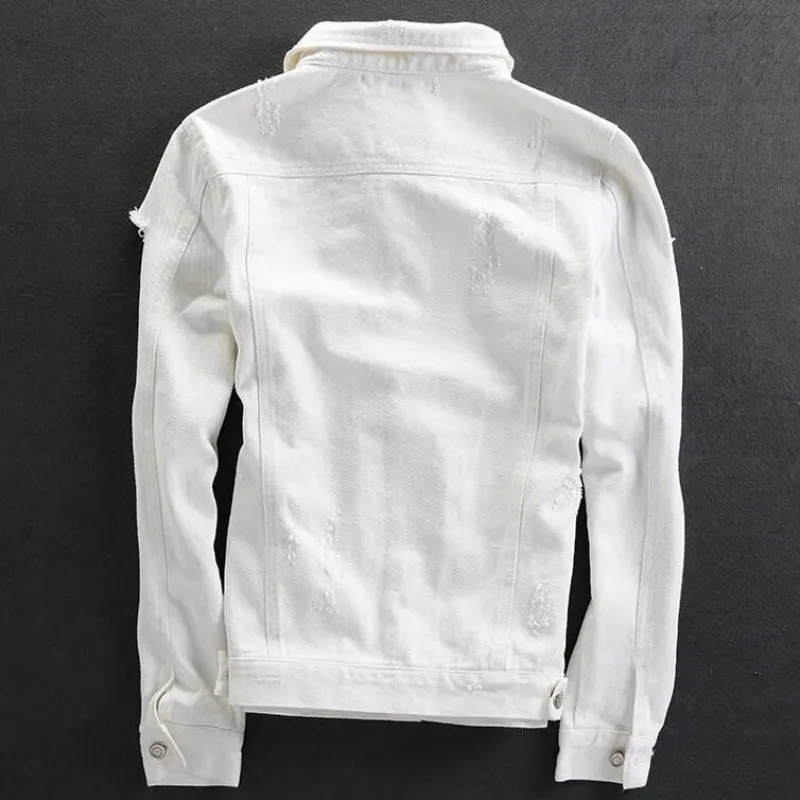 Мужская приталенная джинсовая куртка белая классическая мотоциклетная с
