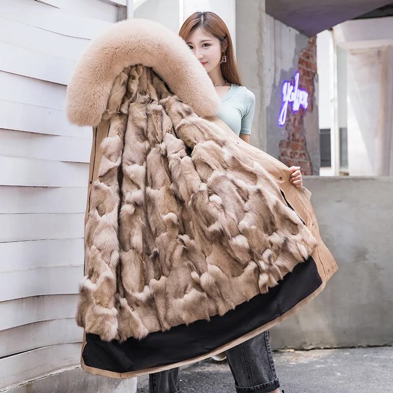 2022 New Fashion Real Fur Winter Jacket Women Fox Fur Liner Women Parkas Genuine Fur Coat Women Waterproof Warm Streetwear Loose