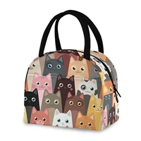 cute cartoon cat print portable insulated lunch bag women girls cooler bag high quality thermal food tote meal picnic bag box