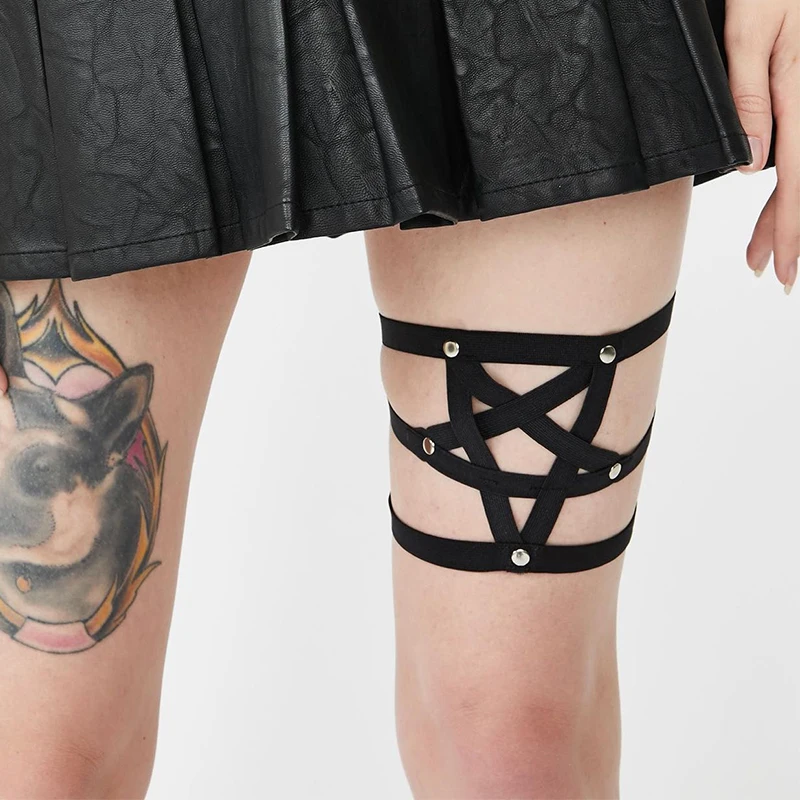 

Dark Gothic Garter Women Pentagram Elastic Leg Garter 2019 New Fashion Sexy Streetwear Punk Harness Garter Feamle Black