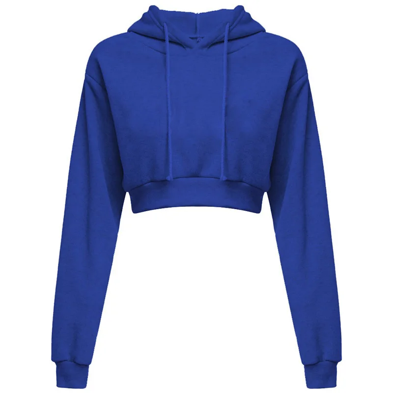 

Casual Women's Crop Tops Hoodie Solid Color Loose Sweaters Pullover Tops Long Sleeve Ladies Simple Hoodies Sweatshirts