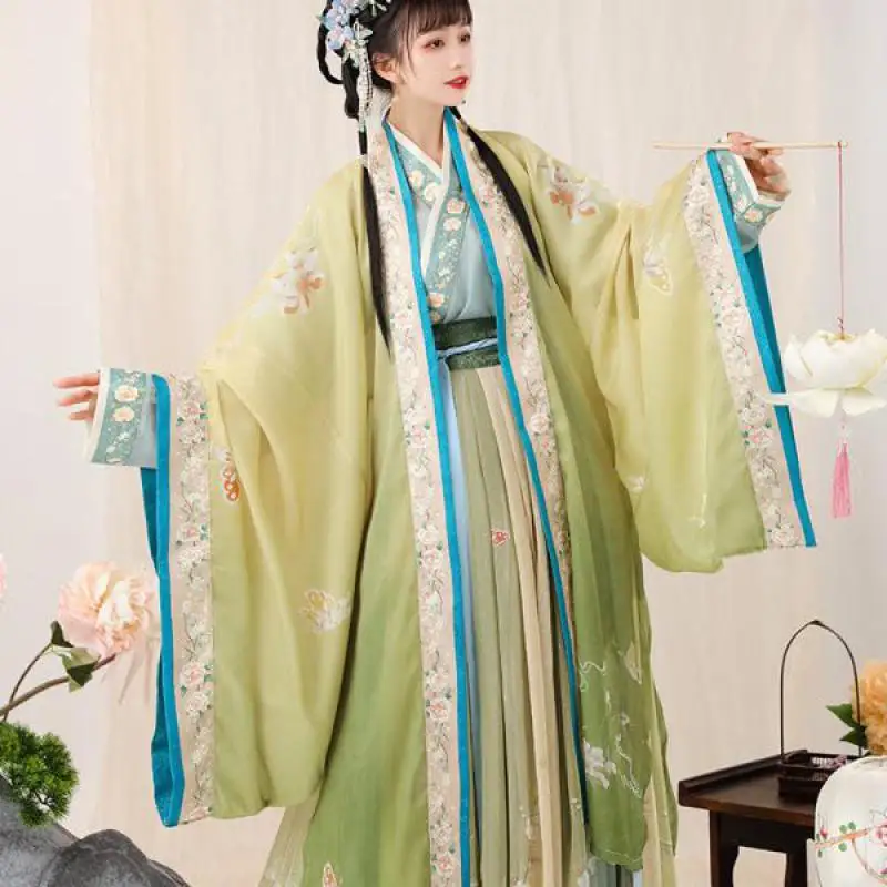 

Женский костюм ханьфу династии Song, костюм с перекрестным воротником, одежда в стиле древней феи, костюм с длинным рукавом для выступления на...