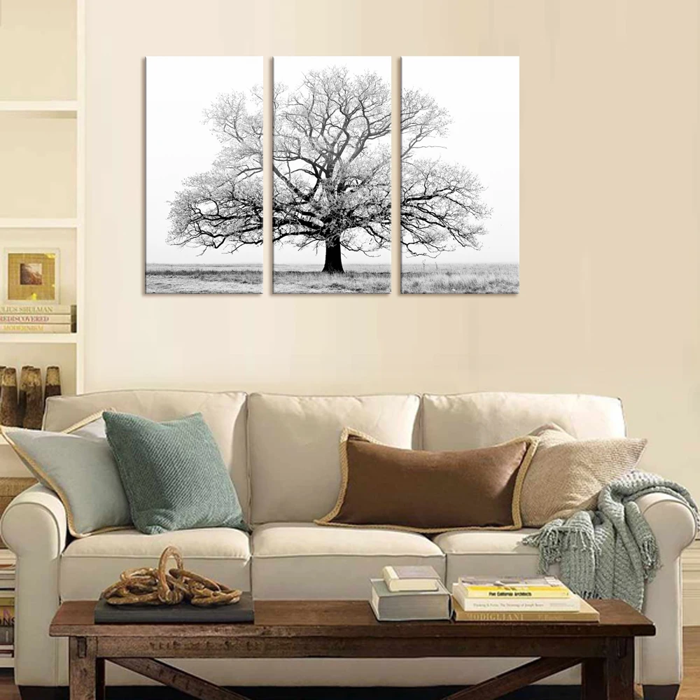 Черный и белый плакаты с деревом печать холст современного искусства природа