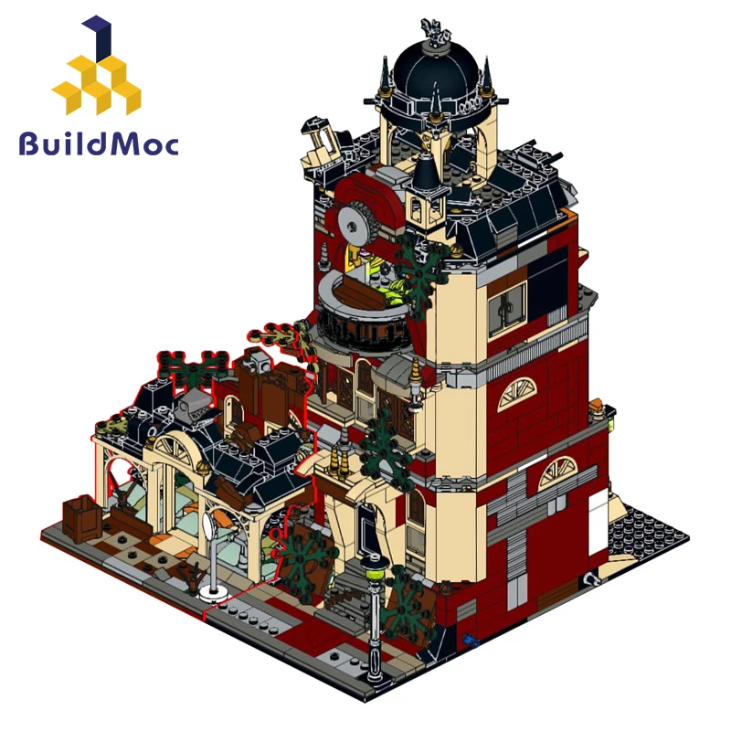 

MOC City Street View House Set Modular Haunted High School Buildings With Lighting Brick Architecture Blocks Toys Children gifts