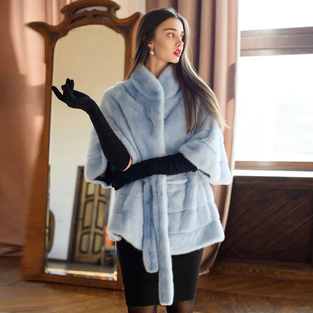 Женская Шуба из натурального меха норки с воротником-стойкой | одежда