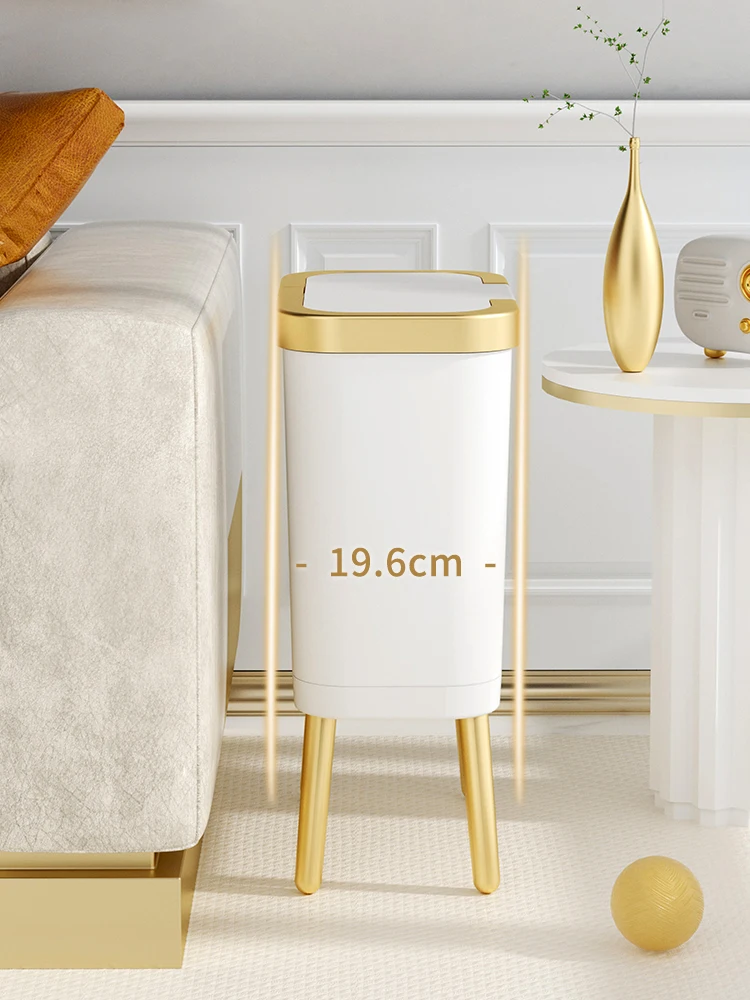 15L Large-capacity Trash Can Golden Luxury Kitchen Garbage Can With Lid Creative High-foot Push-type Bathroom Plastic Waste Bins enlarge