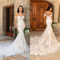 2021 new wedding dresses lace appliqued beads mermaid bridal gowns custom made sexy off shoulder wedding dress vestidos de novia