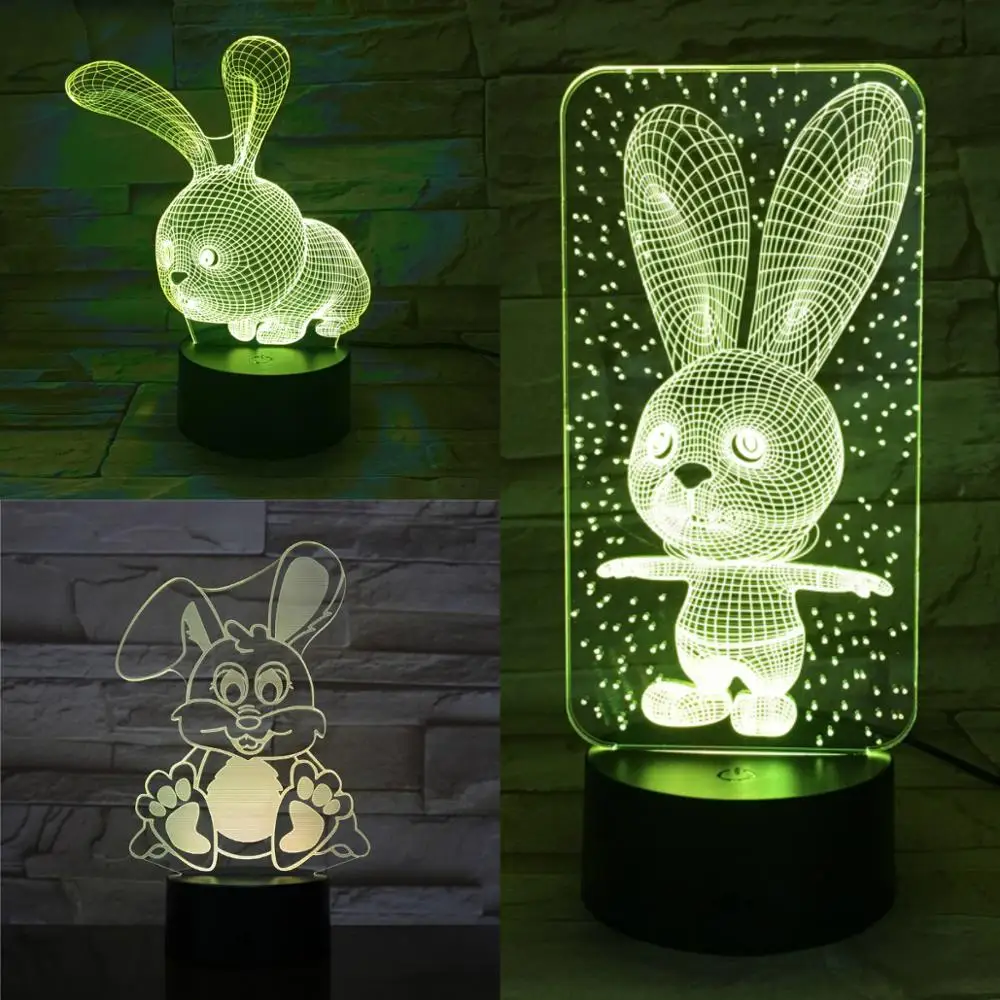 

3d-лампа в виде кролика, креативные подарки для детей, Детский ночник в виде спящего животного, разноцветный ночник, магазин, домашний декор, ...