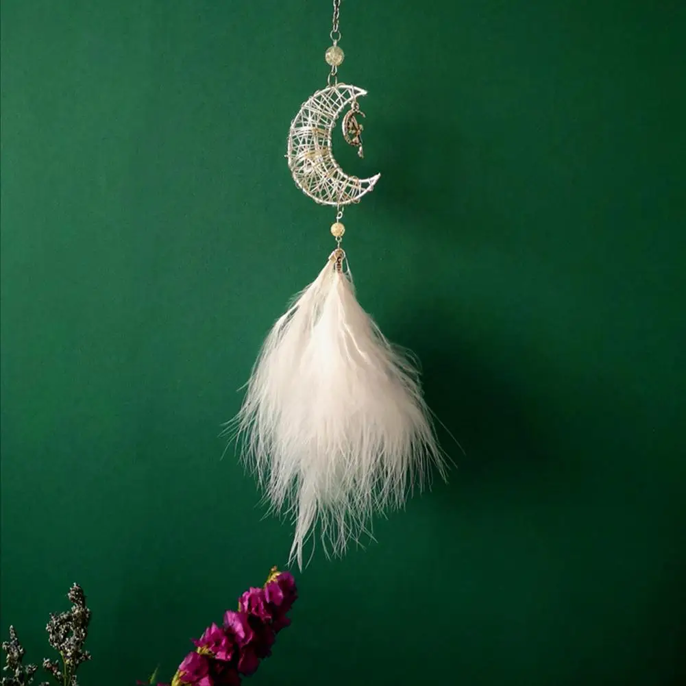 Подвеска для автомобиля Openwork Moon Feather Dream Catcher - Изысканный Ручной Работы Украшение для Спальни и Общежития Инновационный Подарок.