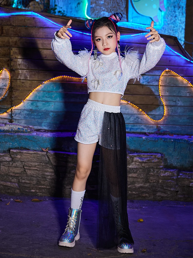

Girls Stage Costume Shiny Sequins Street Dance Wear Catwalk Show Clothing Modern Dancewear Hip Hop Dancing Clothes VDB4463