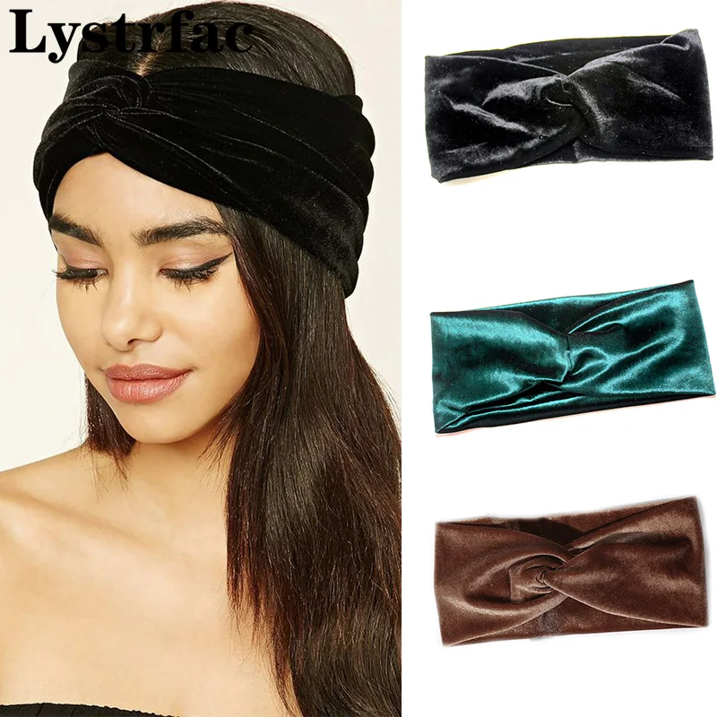 

Lystrfac Vintage Cross Twisted Velvet Headband for Women Girls Black Sofe Rust Elastic Headwrap Turban Female Hair Accessories