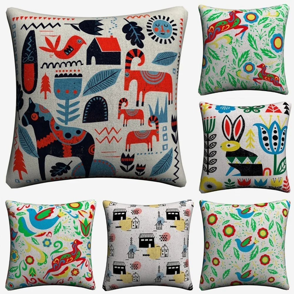 Скандинавский народное искусство мультфильм Животные декоративные наволочки