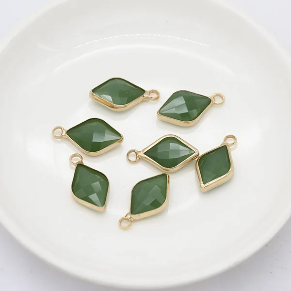 green jade 9x14 мм золотые металлические бусины в рамке граненый хрусталь Подвески в форме листа разъемы ожерелье серьги Поиск ремесло - Цвет: green jade