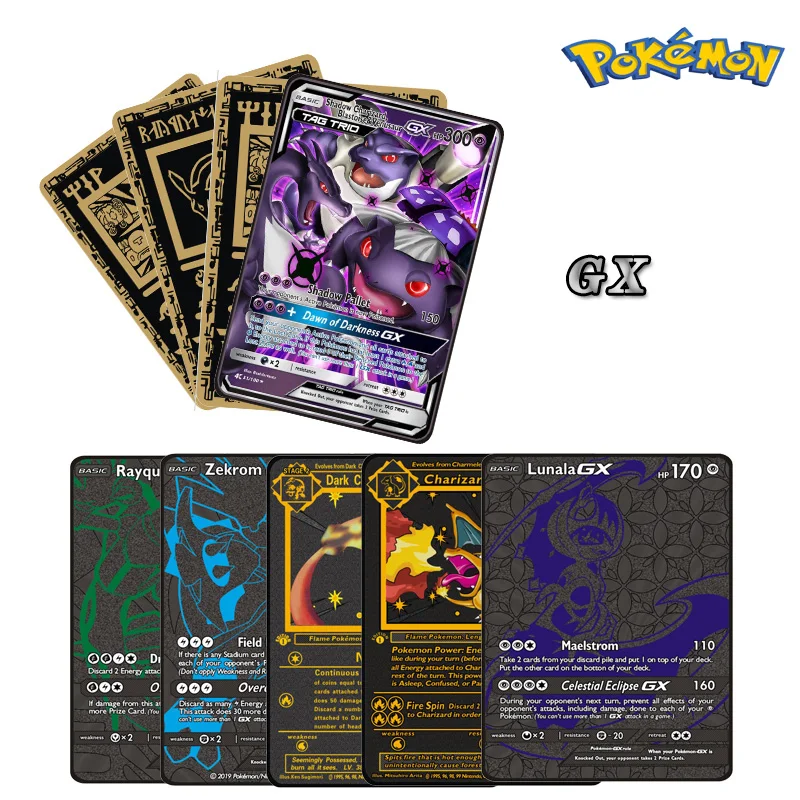

Pre-Sale Pokemon Gold Metal Card Ex Gx Bikachu Charizard Mcharizard Anime Figure Game Battle Collection Toys Cards Gifts