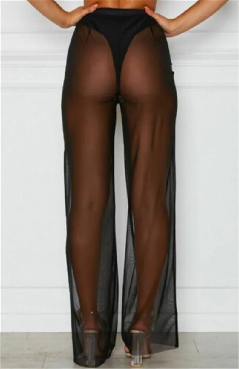 Сексуальные женские летние пляжные сетчатые прозрачные штаны ажурные с высокой