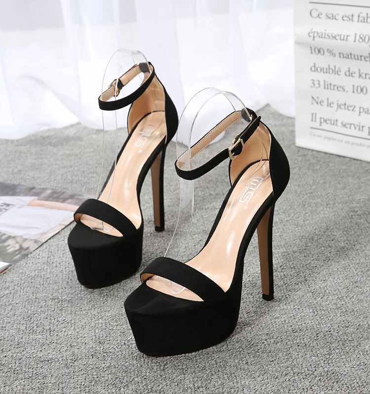 

2021 women's high heels summer flock open toe with platform catwalk show female shoes new fashion sexy Ankle strap sandals 14cm