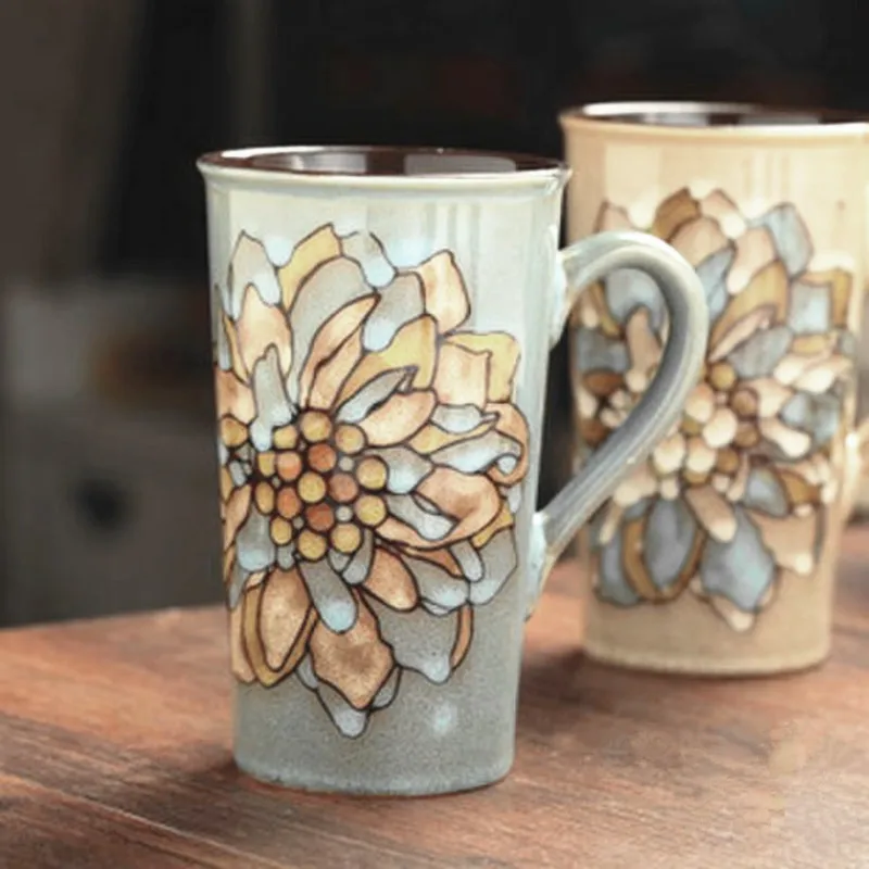 

European and American pop creative glass ceramic high-capacity literary retro mugs office home coffee cup cups coffee cups