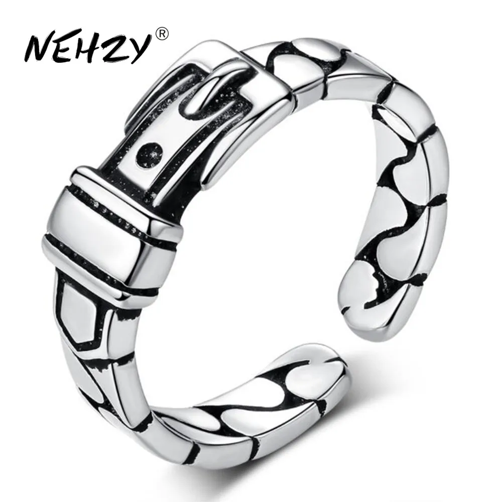 

NEHZY S925 штамп серебряные новые ювелирные изделия Новое Женское кольцо ретро ремень голова черного цвета регулируемый размер креативное мужс...