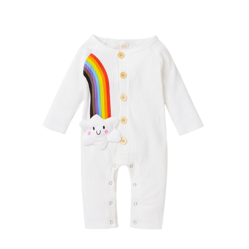 

Children's Cute Pit Striped Rainbow Cloud Jumpsuit Green 100cm 2021 Spring Baby Ins New