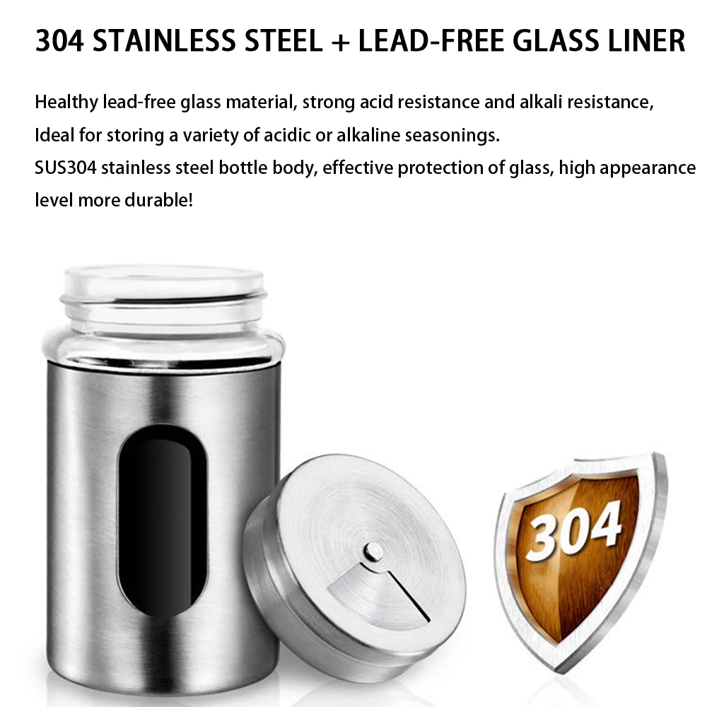 

Spice Jar New Spice Jar Stainless Steel Glass Pepper Shaker Bottle Seasoning Condiment Seal Storage Bottles Cooking Kitchen Tool