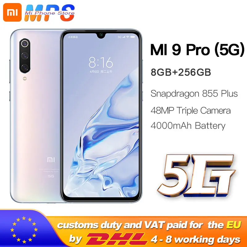 Xiaomi mi 9 pro (5G) 8GB 256GB смартфон 5G Snapdragon 855plus 48MP с тройной камерой 4000mAh аккумулятор AMOLED 6