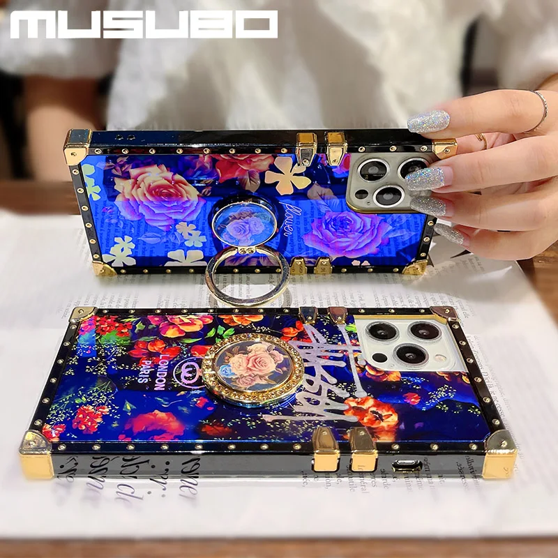 Musubo Luxury Flowers Case For iPhone 14 13 Pro Max 12 Mas 11 XR Fundas Lanyard Cover For iPhone Xs X 8 Plus 7 Laser Coque Capa