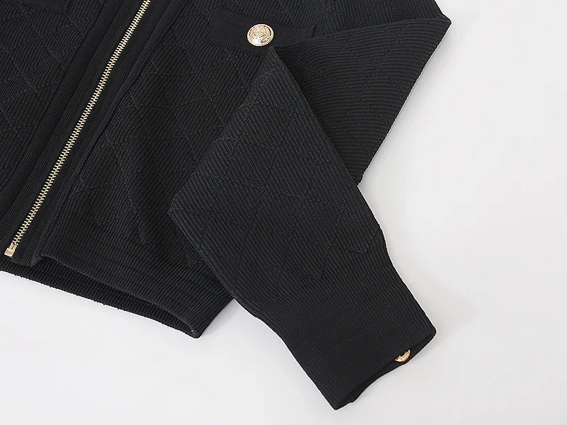

Black Long Sleeve Buttons Sweater Top Skirt Suits Women Knitted Zipper O-Neck Two Piece Set Autumn Fashion Ladies Club Outfits