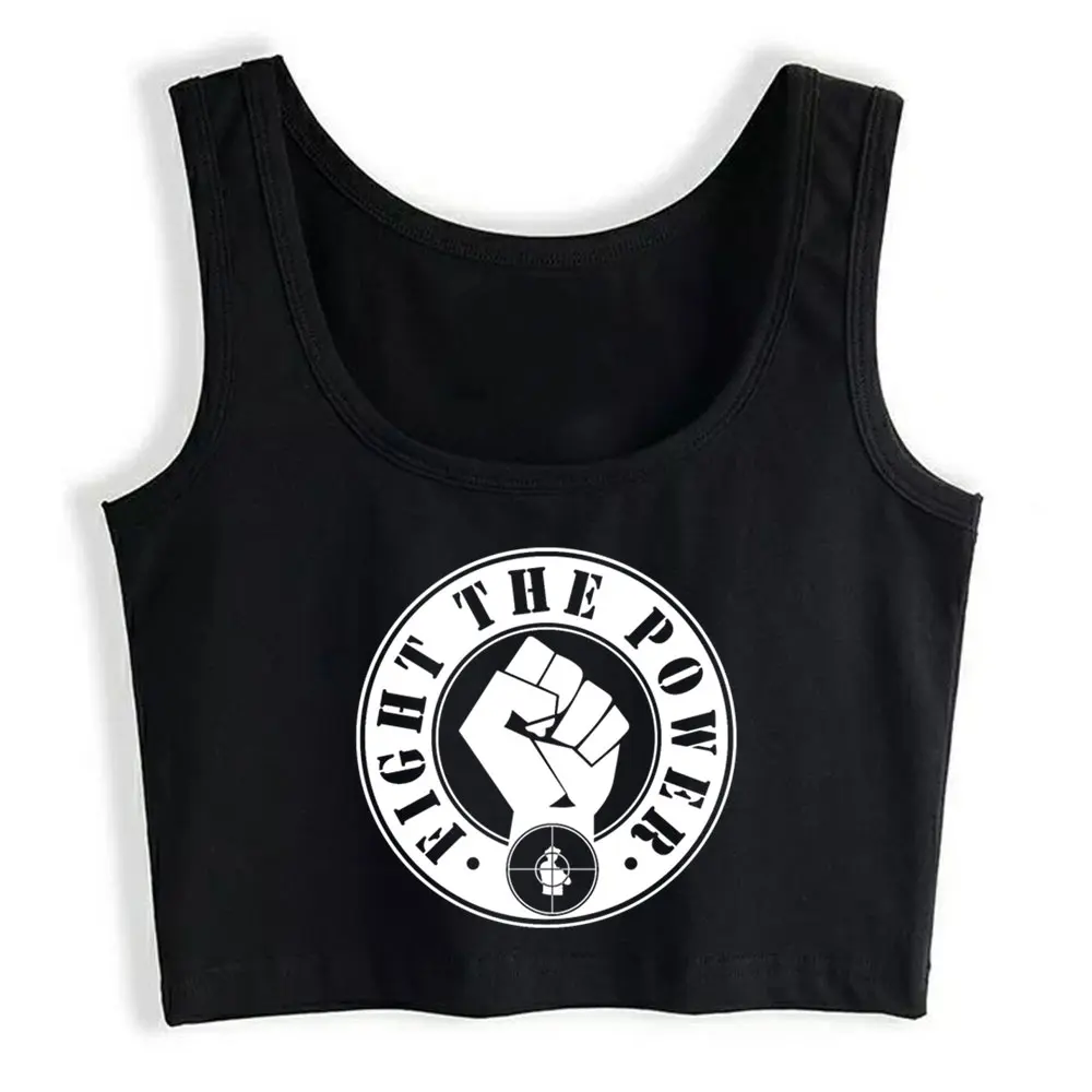 

Crop Top Fight The Power Public Enemy Comic White Print Y2k Tops Womens Tops blusas mujer de moda 2021 verano Gym Tank Top Women