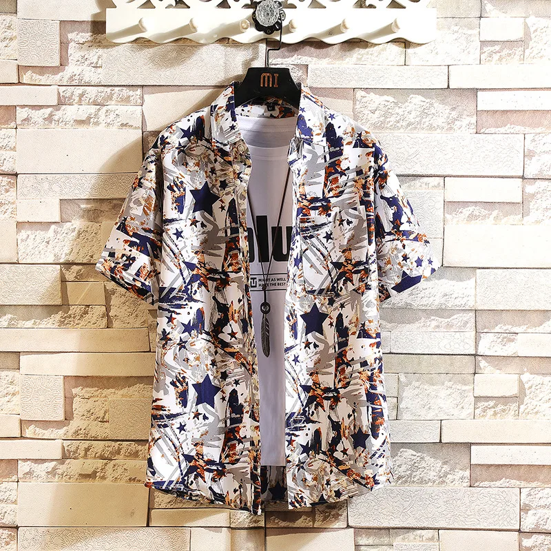 

#4765 Summer Beach Shirts Men Lapel Collar Plus Size 4XL 5XL Tie Dye For Men Short Sleeved Thin Vintage Shirts Lapel Collar Tide