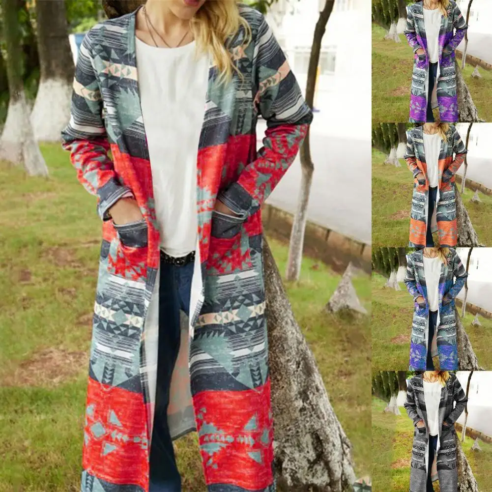 

Coat Casual Thickened Long Sleeve Pockets Windbreaker Autumn Winter Women Coat Geometric Print for Office