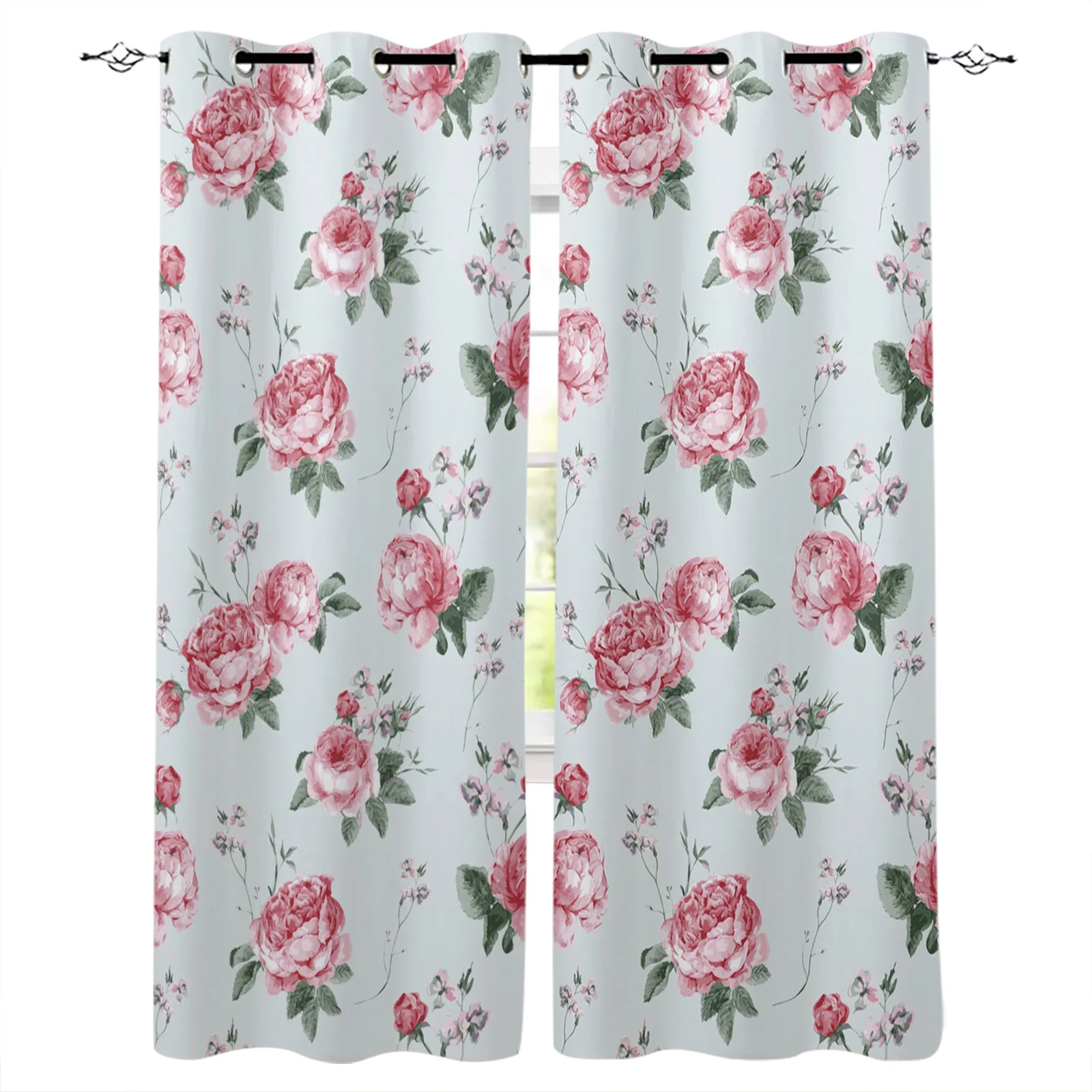 

Pink Rose Flower Watercolor Painting Curtains for Children's Bedroom The Living Room Kids Window Treatments for Kitchen Drapes