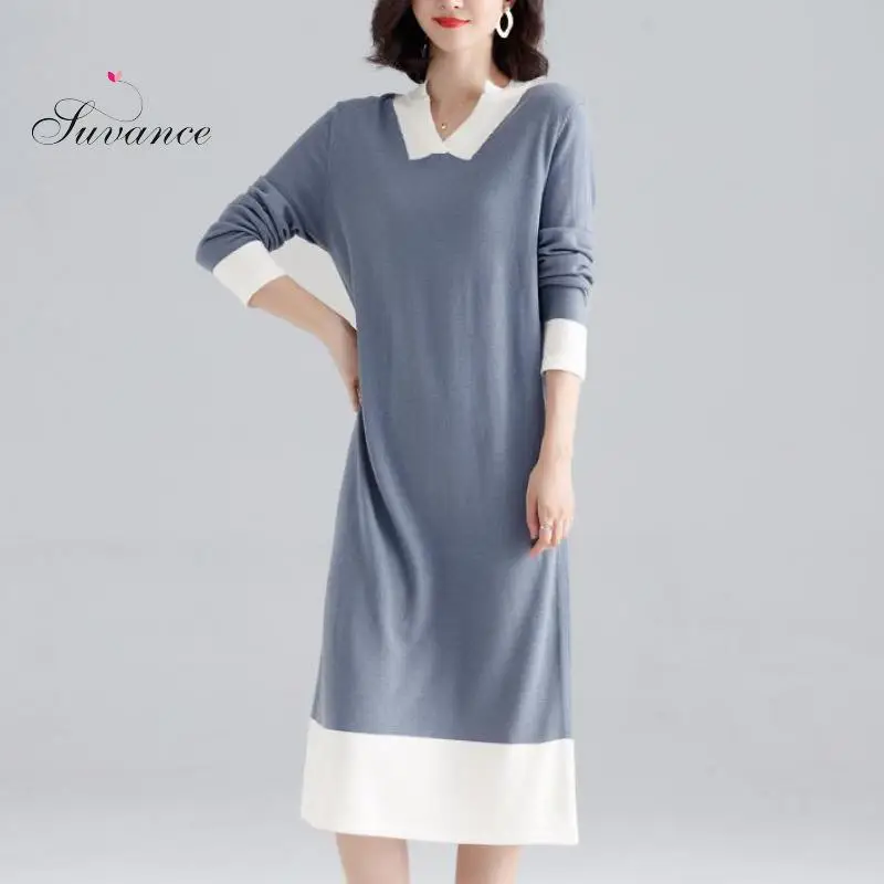 2019 осень зима офисное женское вязаное платье с v образным вырезом 3 однотонных