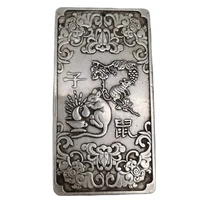 chinese old tibetan silver relief zodiac rat waist card amulet pendant feng shui lucky card pendant