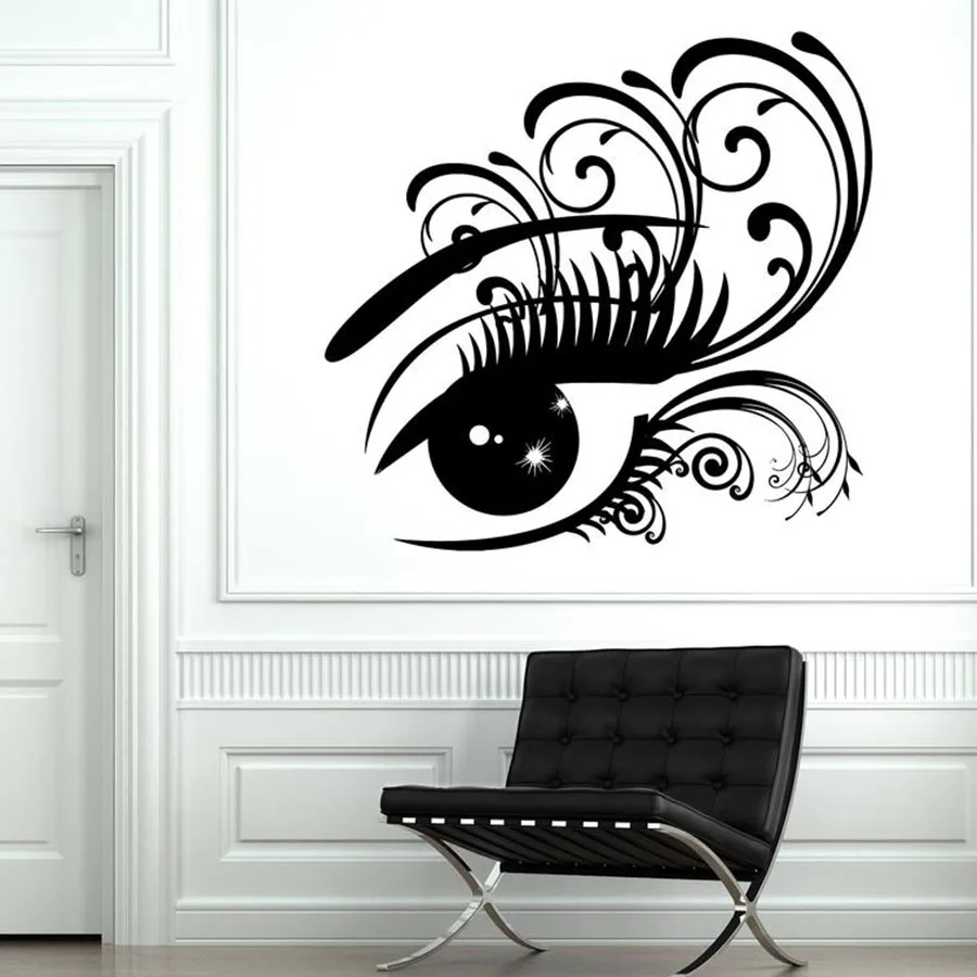 

Big Eye Wall Decal Woman Lady Eyelashes Beauty Salon Interior Decor Girl Bedroom Vinyl Wall Sticker Window Glass Mural 3747