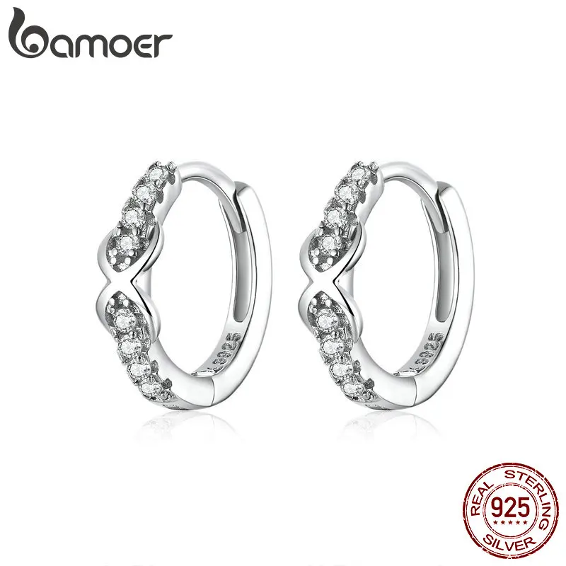 

BAMOER Authentic 925 Sterling Silver Twist Of Fate Hoop Earrings Clear CZ for Women Wedding Trendy Jewelry PAS465