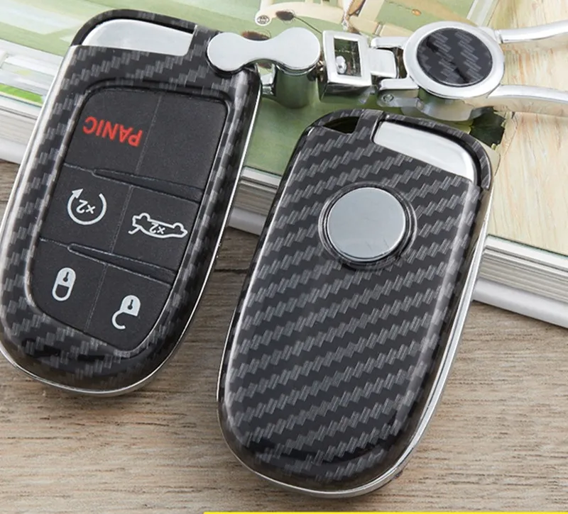 ABS Carbon Fiber Car Remote Key Case Cover For Fiat Dodge Charger Dart Challenger Durango Jeep Chrysler 300C Grand Cherokee