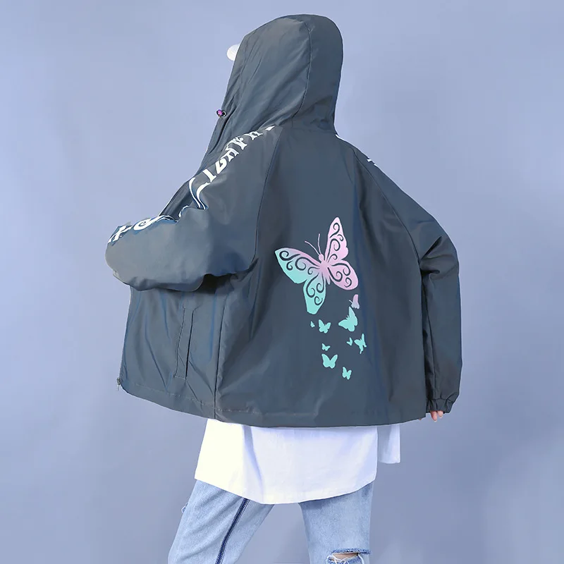 

QING MO Purple Blue Women Butterfly Printed Coat 2020 Autumn Women Hooded Jacket Women Hooded Jacket ZQY5101