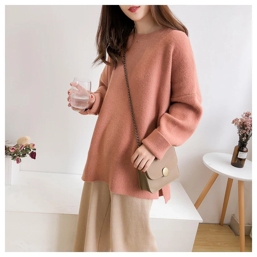 Женское трикотажное платье-свитер длинное прямое платье с круглым вырезом и