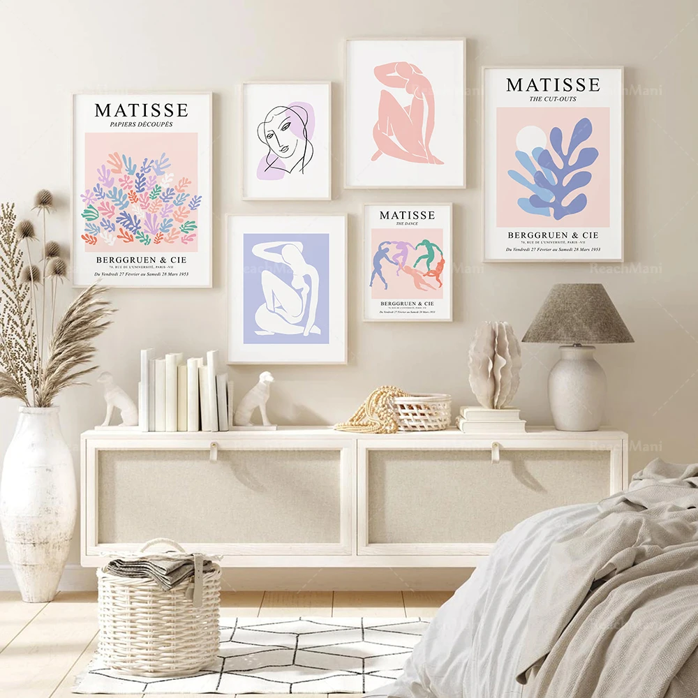 

Matisse 6-piece print set, Matisse exhibition poster, pastel wall art, peach blue lilac gallery wall set, abstract wall art deco