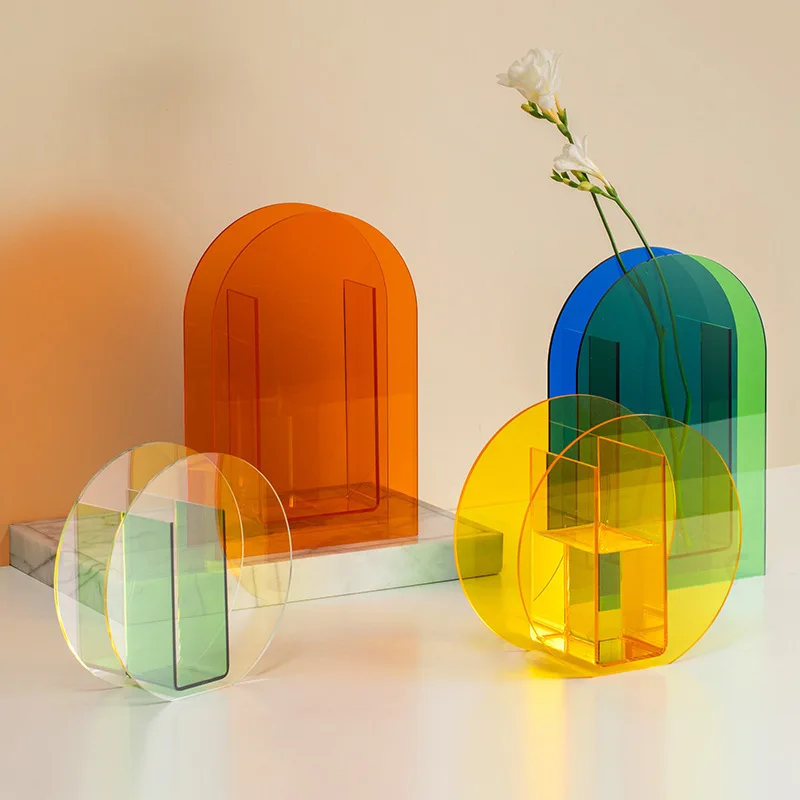 

Nordic Minimalist Style Acrylic Color Double-piece Geometric Shape Vase Decorative Ornaments Nordic Decoration Home Home Vase