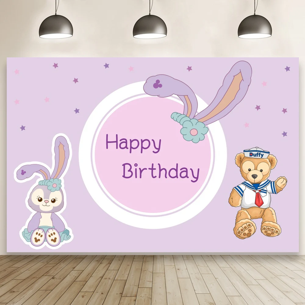 

Purple Popular Cute Bunny Stell with Bear Cartoon Background Photography Props Birthday Party Baby Shower Decorations Wallpaper