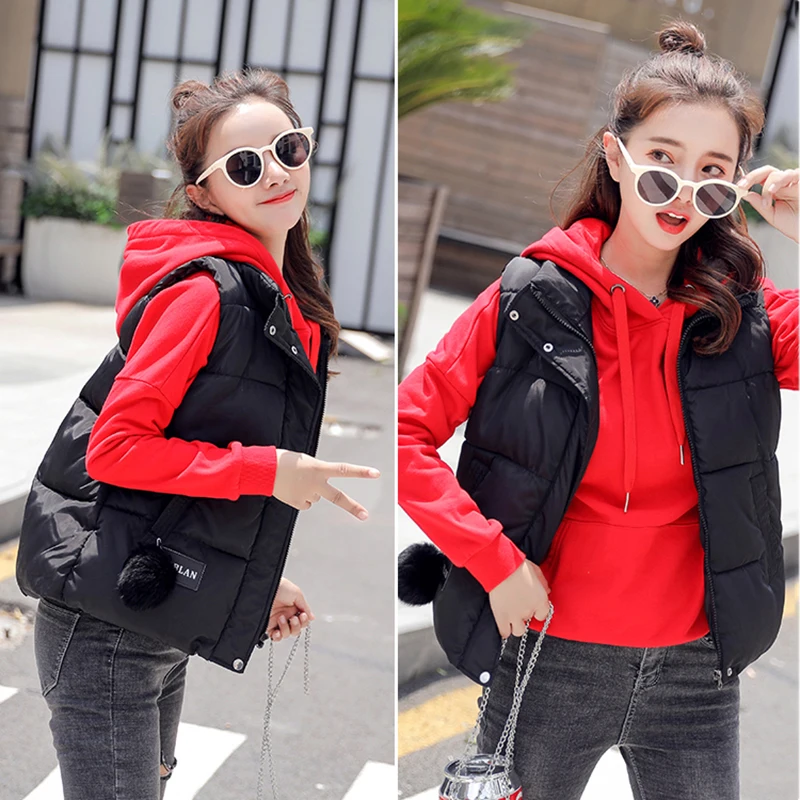 

2021 Autumn Ladies Jackets Fashion Korean Students Thin Waistcoat Warm Vest Sleeveless Jacket Short Hair Ball Cotton Women Vest