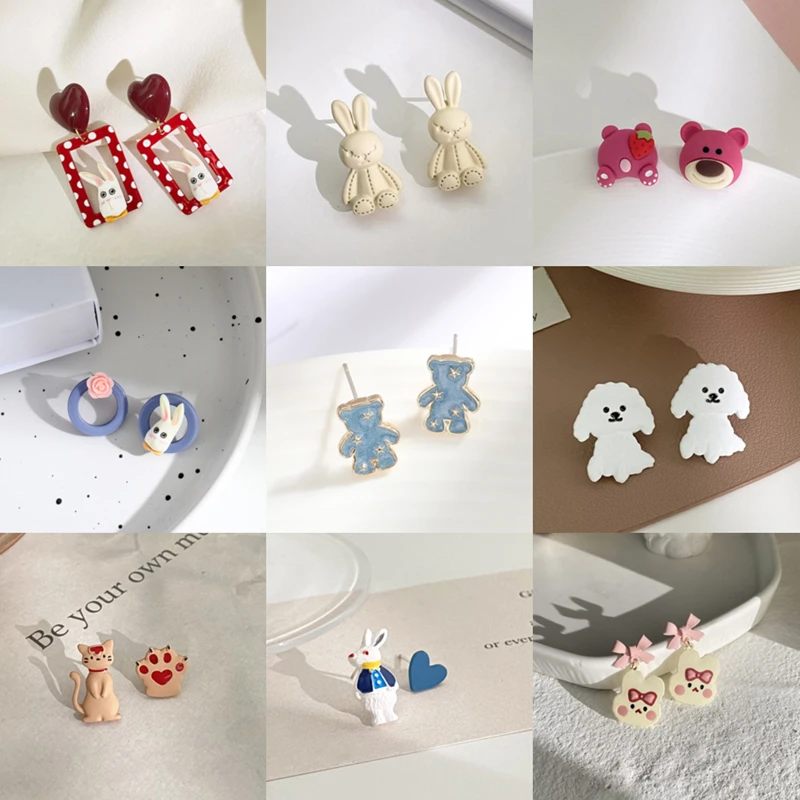 

2021 New Fashion Simple Cute Colorful Animal Bear Stud earrings for Girls Women Children Birthday Gift Lovely Jewelry Party
