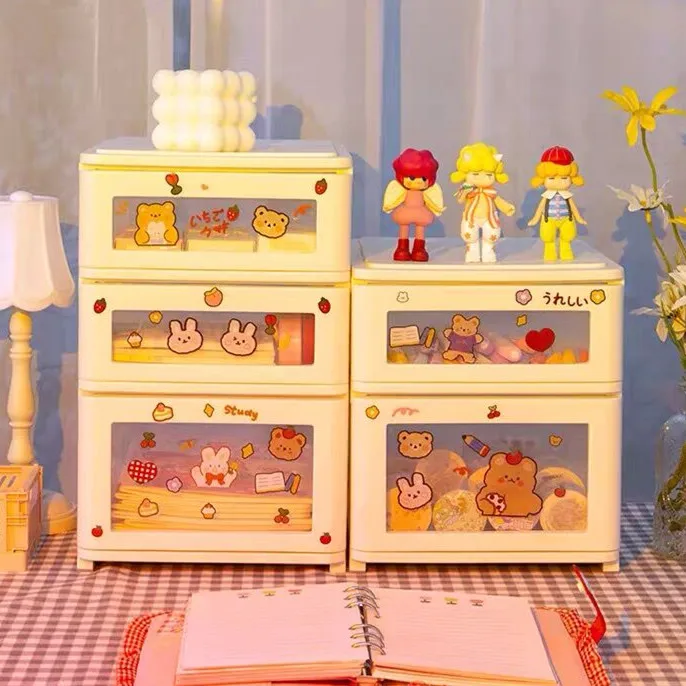 

Новый милый Органайзер из АБС-пластика, Настольная коробка для хранения с бесплатной наклейкой «сделай сам», школьные канцелярские принадлежности