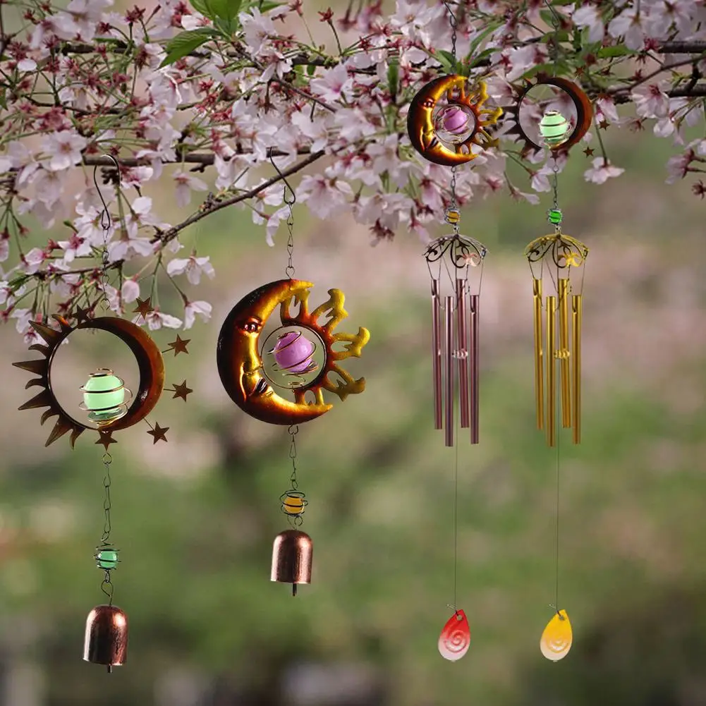 

Sun Moon Earth Metal Wind Chime Iron Art Wind Bell Tubes wrought iron Tubes Hanging Art Wind Bell Gift Hanging Pendant Ornament