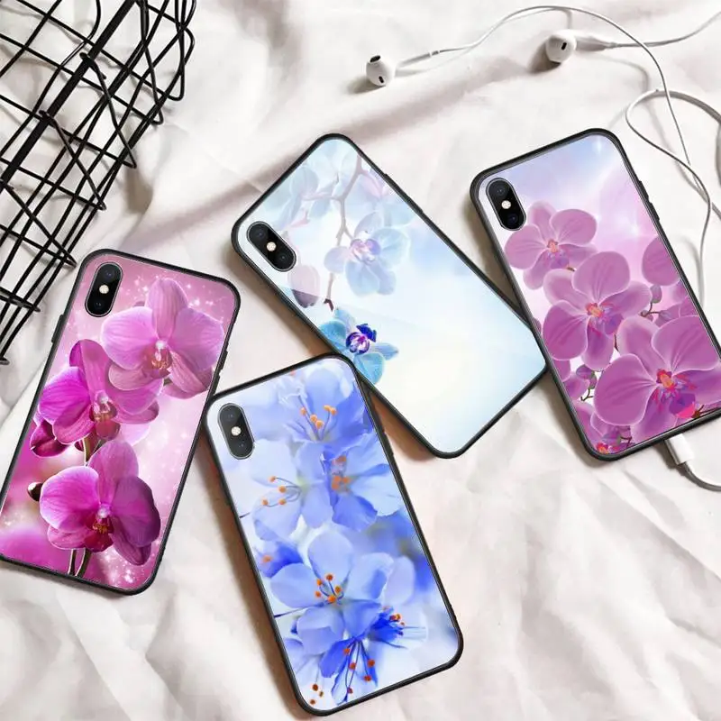 

Orchid Flowers Phone Case Tempered glass For iphone 6 7 8 plus X XS XR 11 12 13 PRO MAX mini