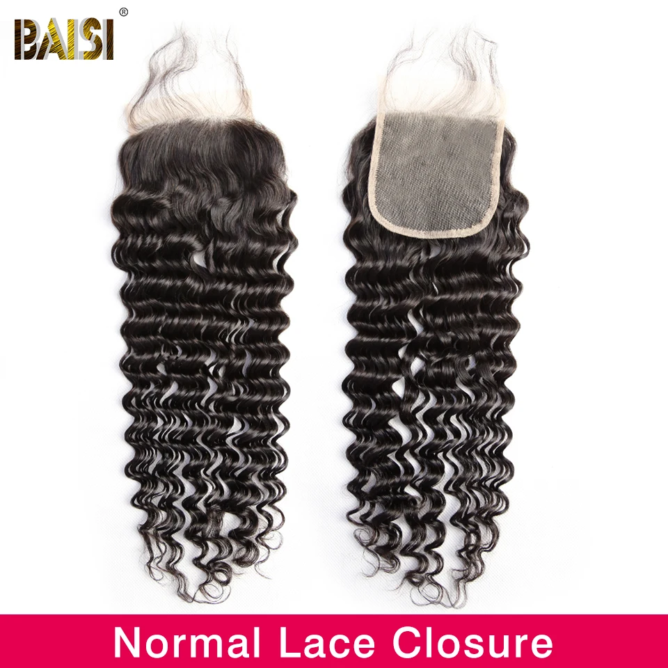 BAISI бразильские волосы Кружева Закрытие девственные волосы глубокая волна свободная часть средняя часть Закрытие с волосами младенца - Цвет: Normal Lace Closure
